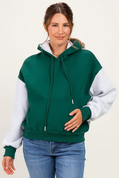 PinkBlush Hunter Green Colorblock Maternity Pullover Hoodie