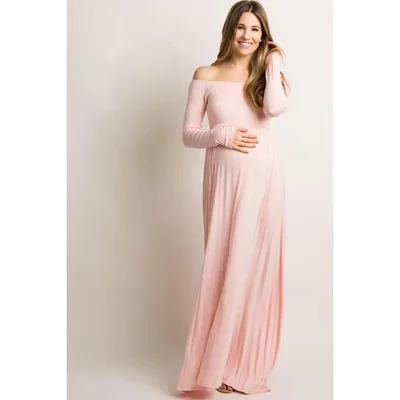 Target Pinkblush PinkBlush Petite Pink Solid Off Shoulder Maternity Maxi Dress Small
