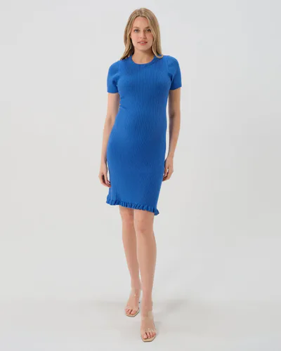 MARION Maternity Short Sleeve Knit Maternity Dress with Playful Hem Detail