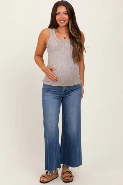 PinkBlush Blue Raw Hem Cropped Wide Leg Maternity Jeans