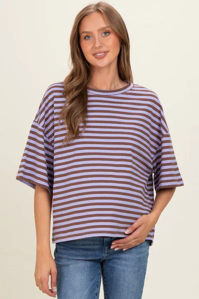PinkBlush Violet Oversized Striped Maternity Boyfriend Tee