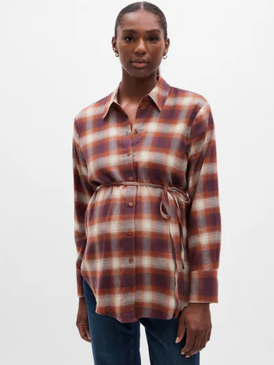 Gap Maternity Tie-Waist Plaid Shirt