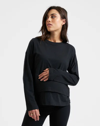 Ripe Maternity Claud Long Sleeve Nursing Top Black