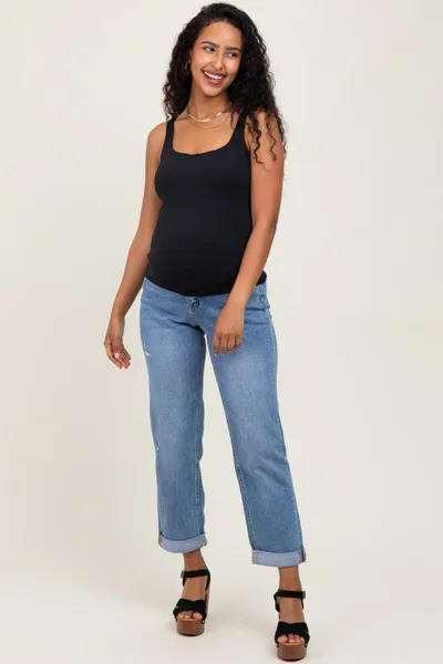 PinkBlush Blue High Rise Cuffed Boyfriend Maternity Jeans