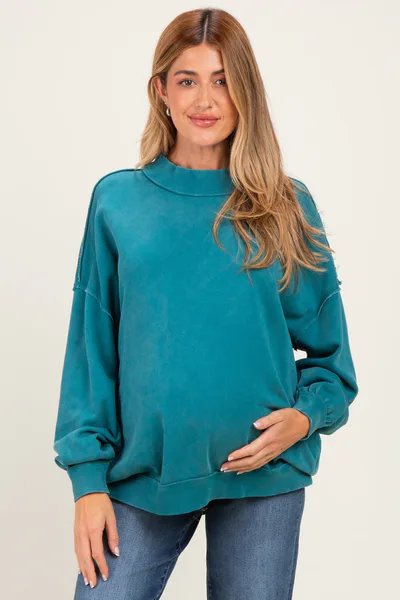 PinkBlush Teal Oversized High Neck Maternity Sweatshirt