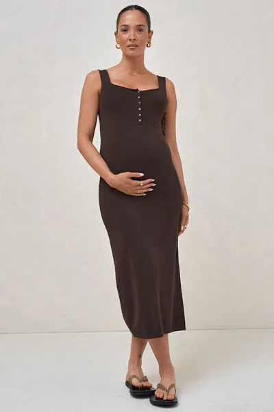 Bae the Label About That Base Nursing Dress - Chocolate