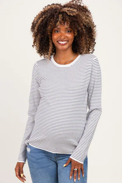 PinkBlush Ivory Navy Basic Pinstripe Maternity Sweater