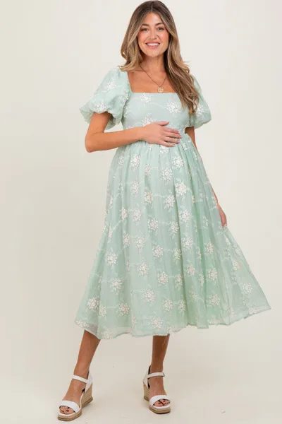 PinkBlush Mint Textured Maternity Midi Dress