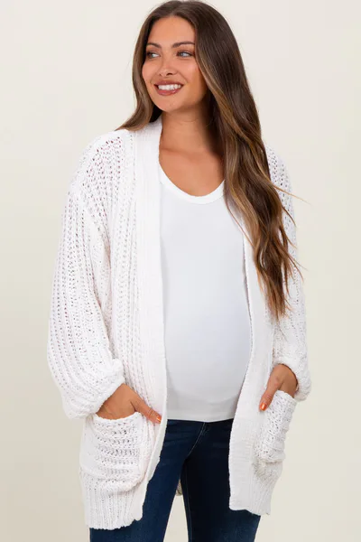 PinkBlush Cream Chunky Knit Oversized Maternity Pocket Cardigan