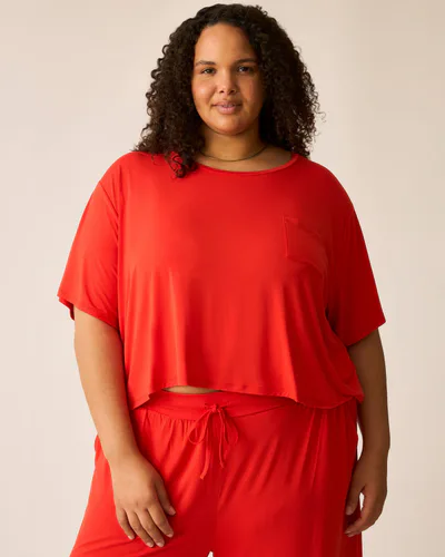 Kindred Bravely Aria Bamboo Casual Cropped Short Sleeve Top | Bright Red