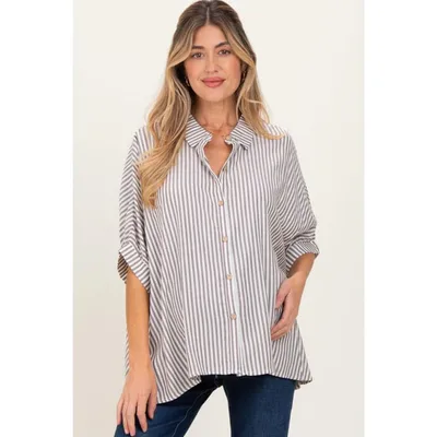 Target Pinkblush Brown Striped Button Up Dolman Maternity Top Large/XL