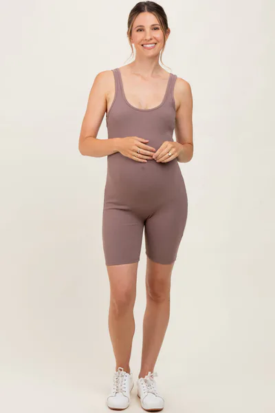PinkBlush Mocha Ribbed Knit Tank Top Maternity Romper