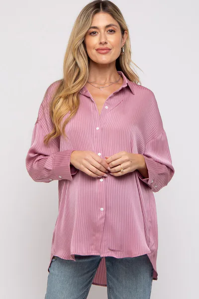 PinkBlush Mauve Striped Button Up Maternity Top