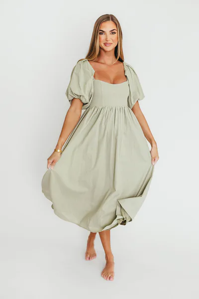 Worth Collective Hamilton Midi Dress in Olive - Bump Friendly & Inclusive Sizing (S-2XL)