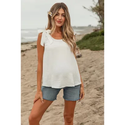 Target PinkBlush White Shoulder Bow Maternity Tank Top White Medium