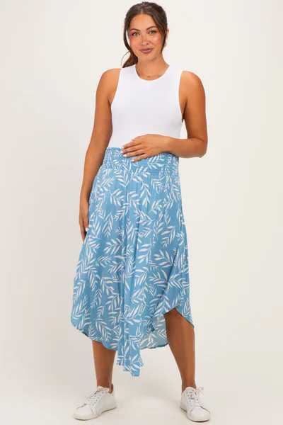 PinkBlush Light Blue Printed Smocked Waistband Maternity Skirt