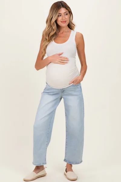 PinkBlush Light Blue Cropped Barrel Leg Maternity Jeans