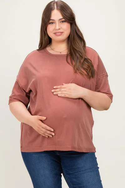PinkBlush Terracotta Vintage Wash Exposed Seam Maternity Plus T-Shirt
