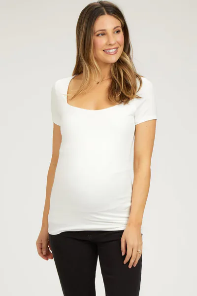 PinkBlush Ivory Square Neck Short Sleeve Maternity Top