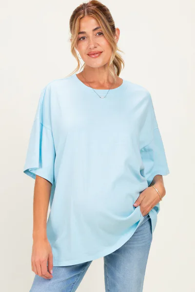 PinkBlush Light Blue Oversized Mineral Wash Maternity T-Shirt