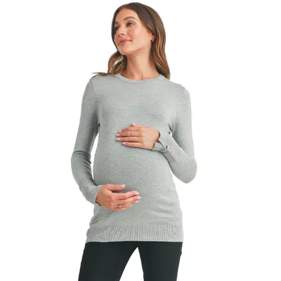 Target Hello Miz Women's Long Sleeve Crew Neck Button Cuff Maternity Top - Heather Grey - Medium