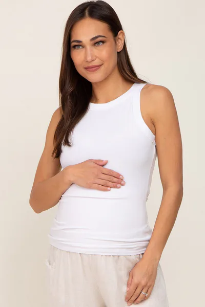 PinkBlush Ivory Ribbed Basic Tank Top