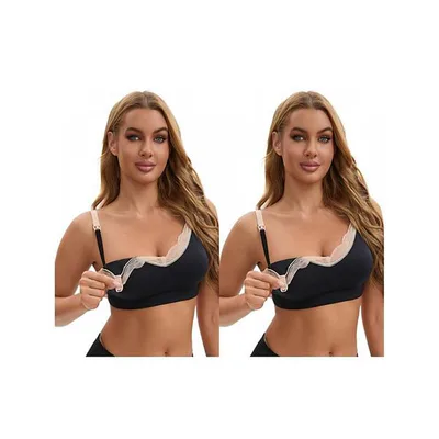 Kohl's 2 Packs Women's Lace Trim Soft Cup Nursing Bras Wirefree Front Closure Breastfeeding Lingerie