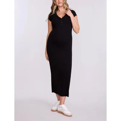 Target Women's Short Sleeve Henley Bodycon Maxi Dress - Black - Size: Medium - Motherhood Maternity