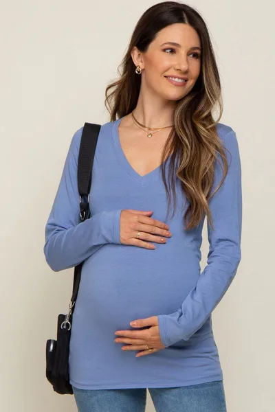 PinkBlush Blue Fitted Long Sleeve Maternity Top