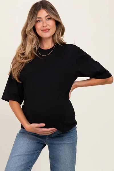 PinkBlush Black Crew Neck Oversized Maternity Tee