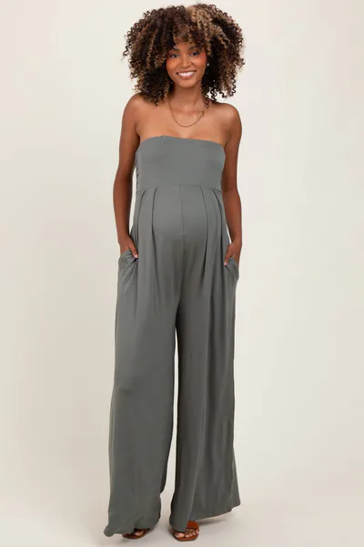 PinkBlush Olive Wide Leg Maternity Jumpsuit