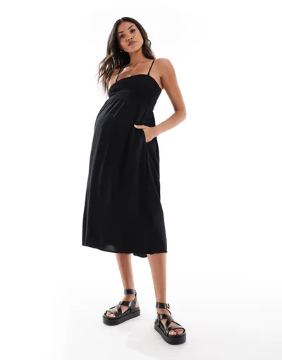 ASOS Vero Moda Maternity Easy shirred cami ankle dress in black