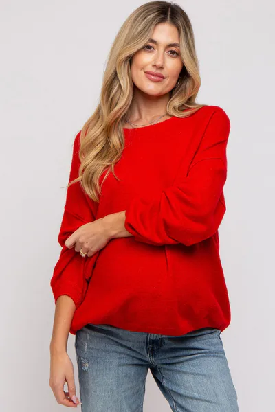PinkBlush Red Basic Drop Shoulder Maternity Sweater