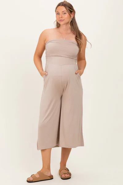 PinkBlush Ash Mocha Double Layered Strapless Tube Top Maternity Jumpsuit