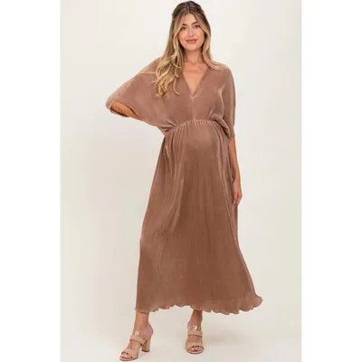Target Pinkblush Mocha Pleated Satin Dolman Sleeve Maternity Maxi Dress Large