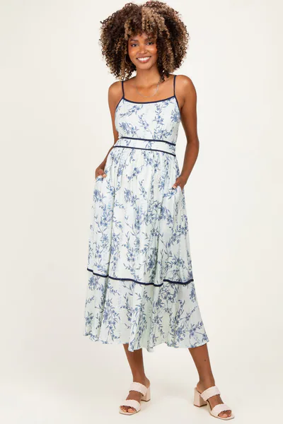 PinkBlush Blue Floral Cutout Tie Back Maternity Midi Dress