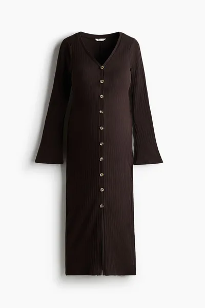 H&M MAMA Button-Front Rib-Knit Dress