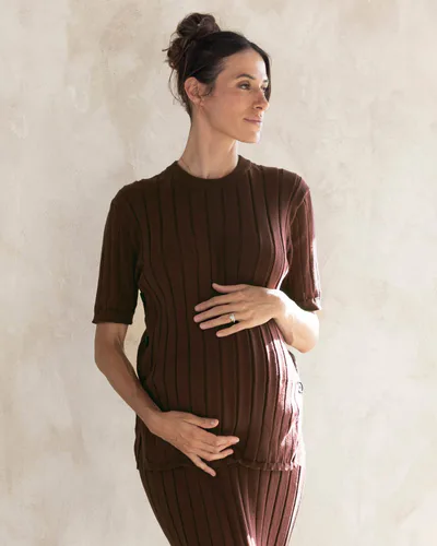 Angel Maternity Alexis Side Split Maternity Top in Chocolate Truffle