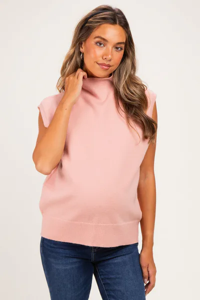 PinkBlush Ballet Pink Mock Neck Maternity Sweater Vest