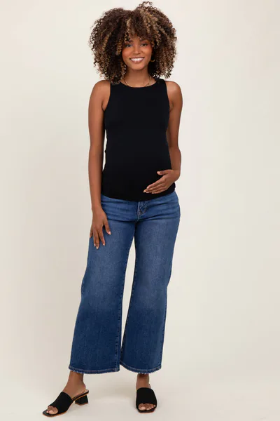 PinkBlush Navy Cropped Wide Leg Maternity Jeans
