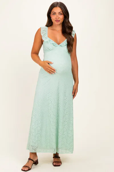 PinkBlush Aqua Textured Short Sleeve Sweetheart Maternity Maxi Dress
