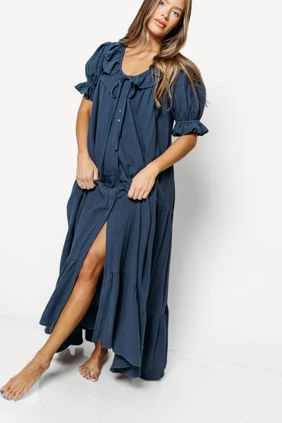 Worth Collective Sunday 100% Cotton Maxi Dress in Dusty Navy - Bump Friendly & Inclusive Sizing *9/25 PRE-ORDER*