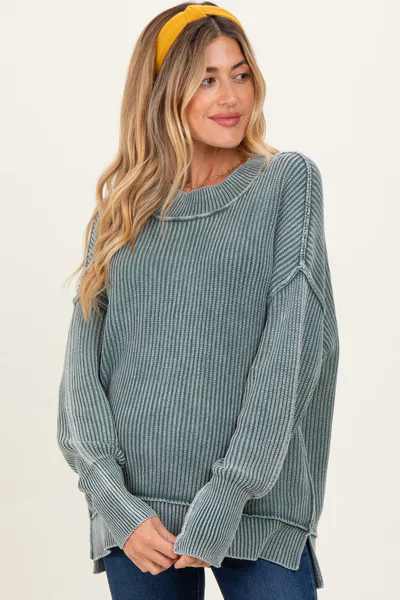 PinkBlush Jade Washed Side Slit Oversized Maternity Sweater