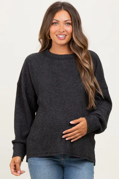 PinkBlush Black Brushed Ribbed Knit Maternity Pullover