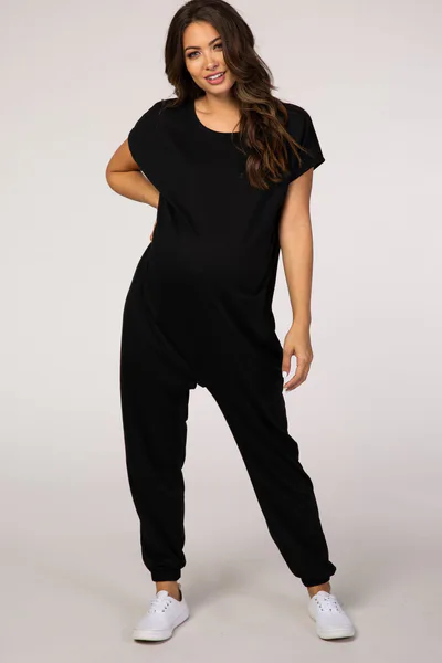 PinkBlush PinkBlush Black Short Sleeve Maternity Jumpsuit