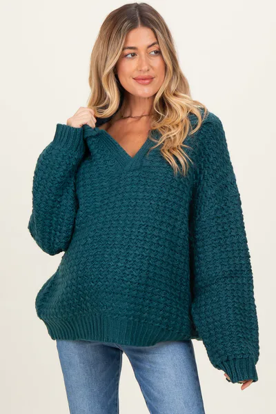 PinkBlush Forest Green Collared Cable Knit Maternity Sweater