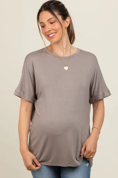 PinkBlush Taupe Relaxed Fit Maternity T-Shirt