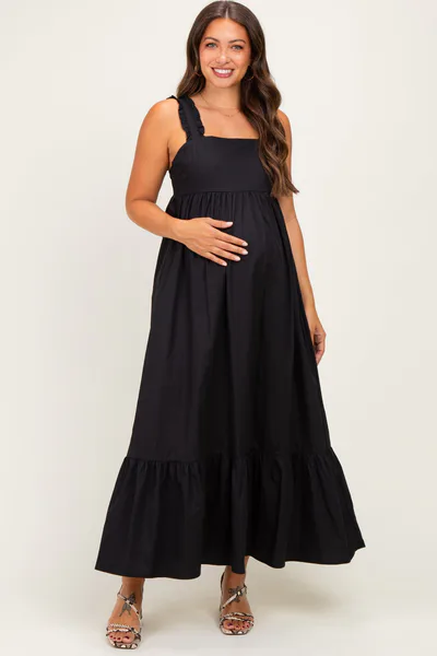 PinkBlush Black Cutout Tie Back Maternity Midi Dress
