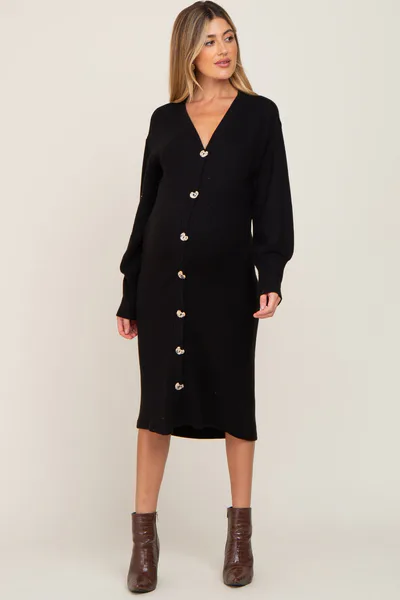 PinkBlush Black Long Button Down Maternity Cardigan/Dress