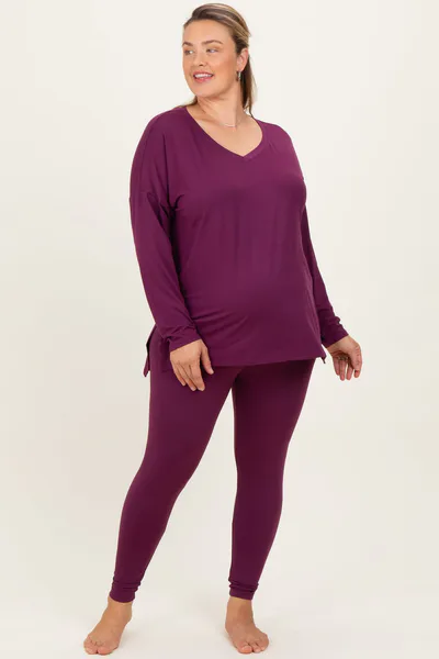 PinkBlush Plum Brushed Knit Oversized Top and Legging Maternity Plus Set